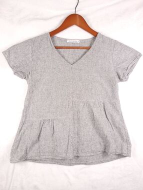 Cut Loose Linen Cotton Short Sleeve Peplum Top Gray S